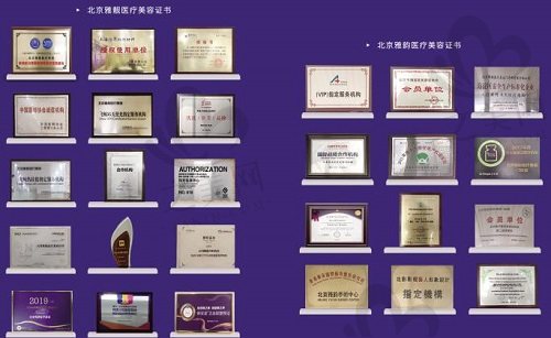 北京雅靓医疗美容荣誉证书