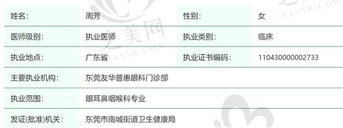 东莞友华普惠眼科医院周芳医生怎么样