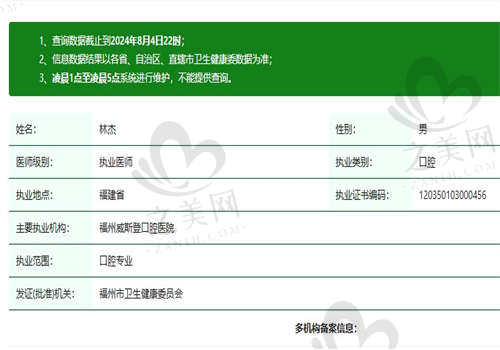 福建福州威斯登口腔医院林杰医生正规吗