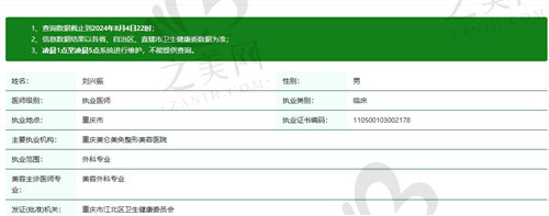 重庆美仑美奂整形美容医院刘兴振医生资质