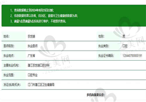 江门世越口腔医院农世越医生资质正规